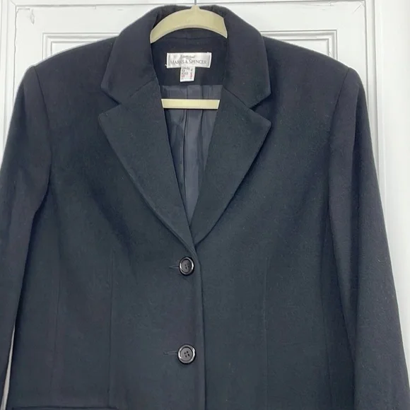Vintage ST MICHAEL Mark & Spencer cashmere blend Blazer black classic - Picture 5 of 14